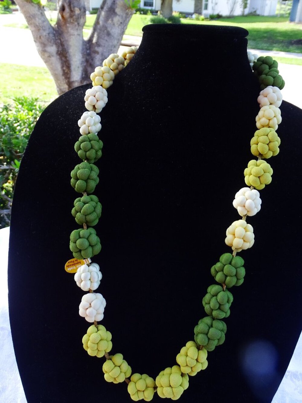 Lucuma Necklace Fair Trade textile art jewelry designed by the Women in Peru.